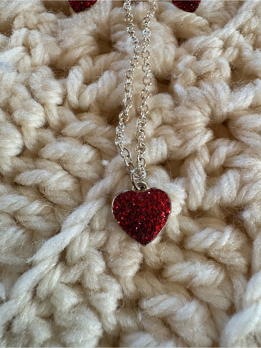 Vintage Avon Red Glitter Heart Necklace & Earring Set